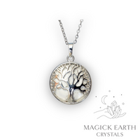 Howlite Tree of Life Pendant with Platinum Finish Front View