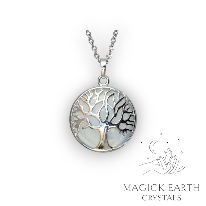 Opalite Tree of Life Pendant with Platinum Finish Front View