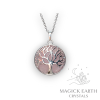 Rose Quartz  Tree of Life Pendant with Platinum Finish Front View