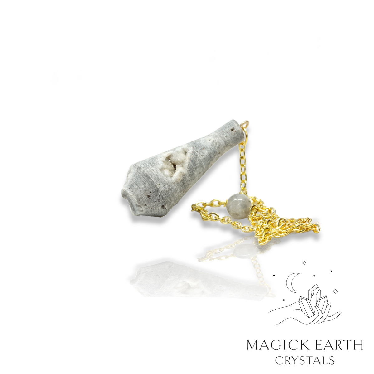 Natural Agate Druzy crystal flask pendulum view b