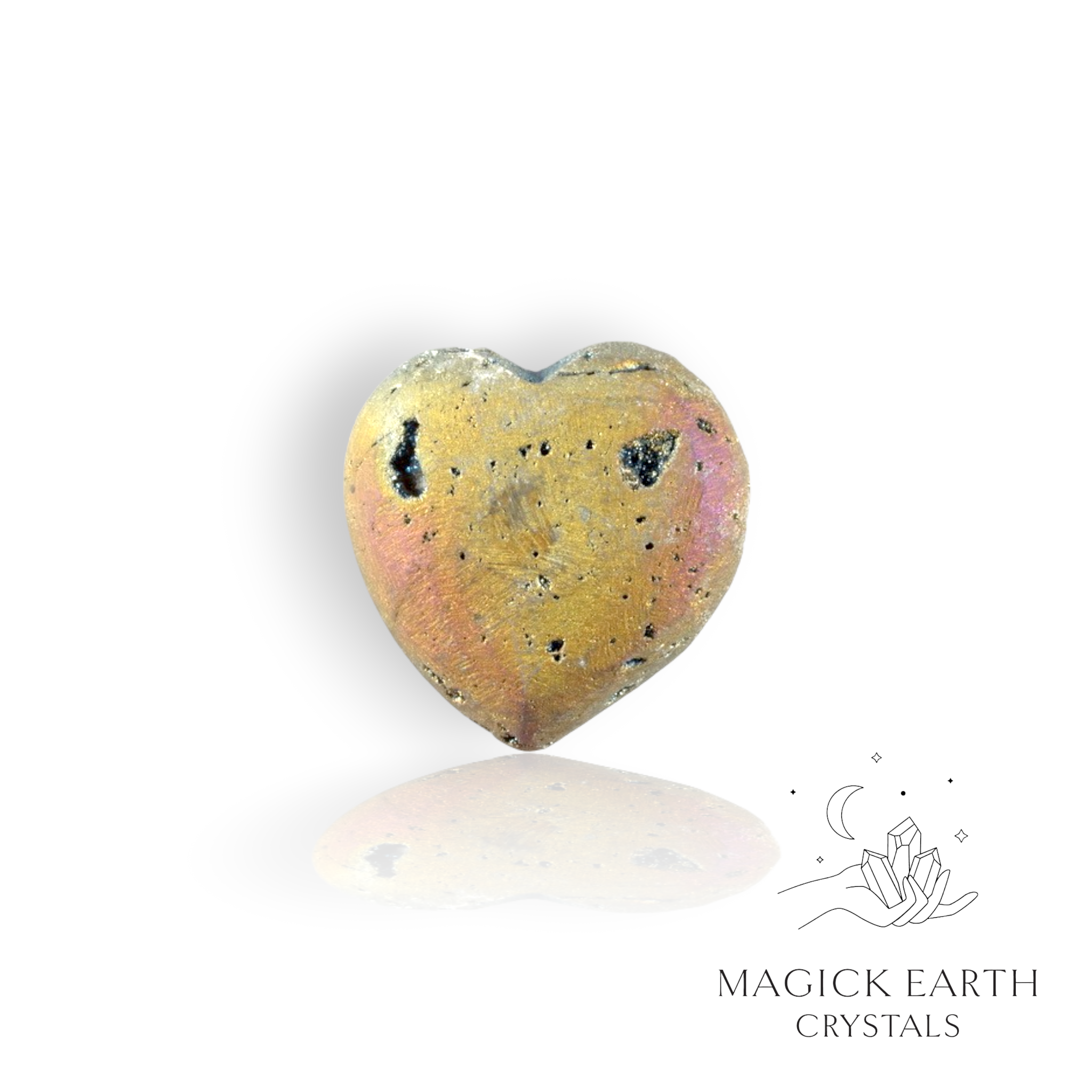 Agate druzy heart with rainbow electroplated finish showing crystal formation view b