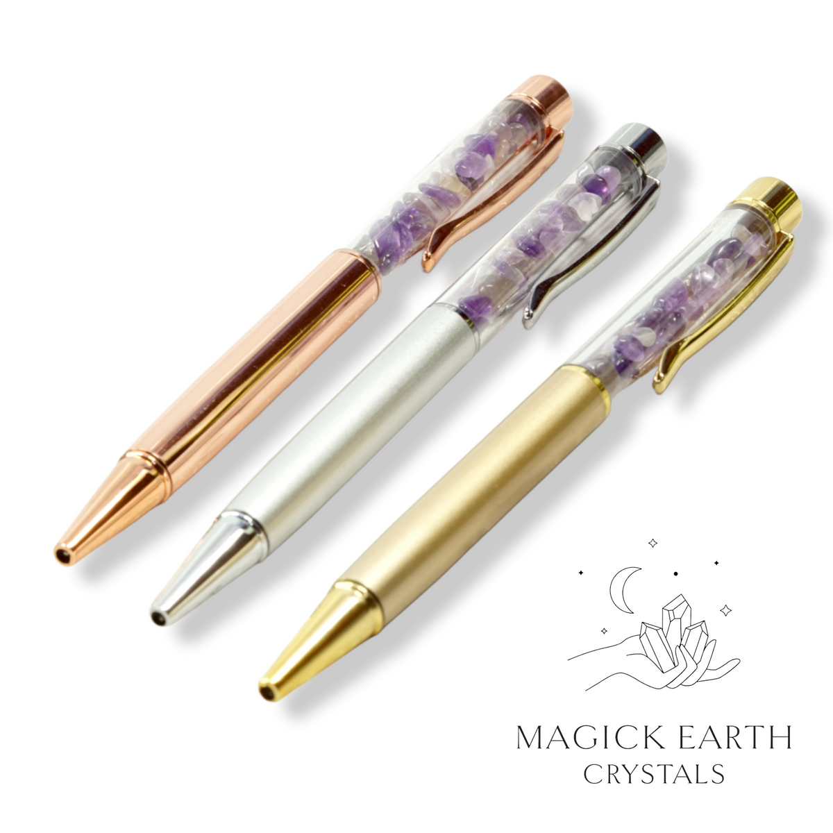 Natural Amethyst crystal chip pens view a