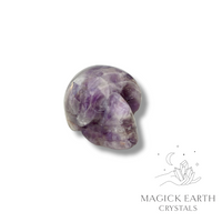 Natural Amethyst crystal mini skull view a