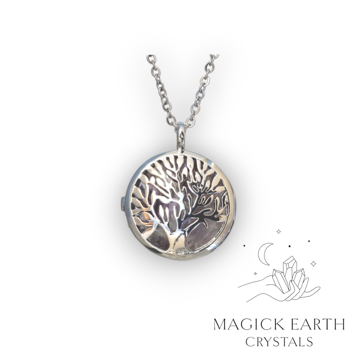 Natural Amethyst tree of life diffuser pendant view a