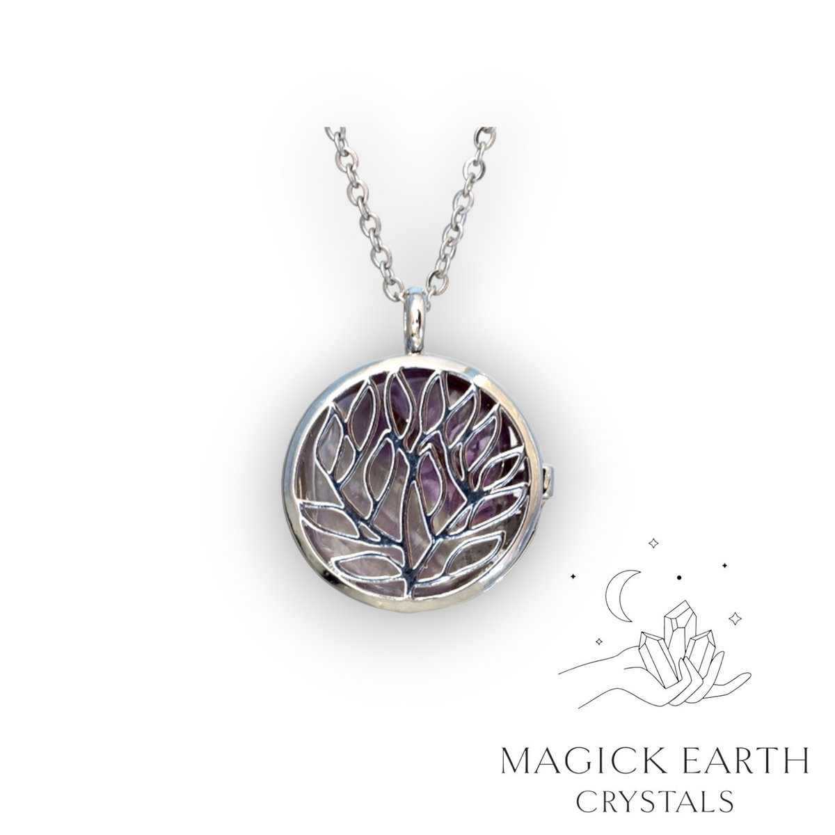Natural Amethyst tree of life diffuser pendant view b