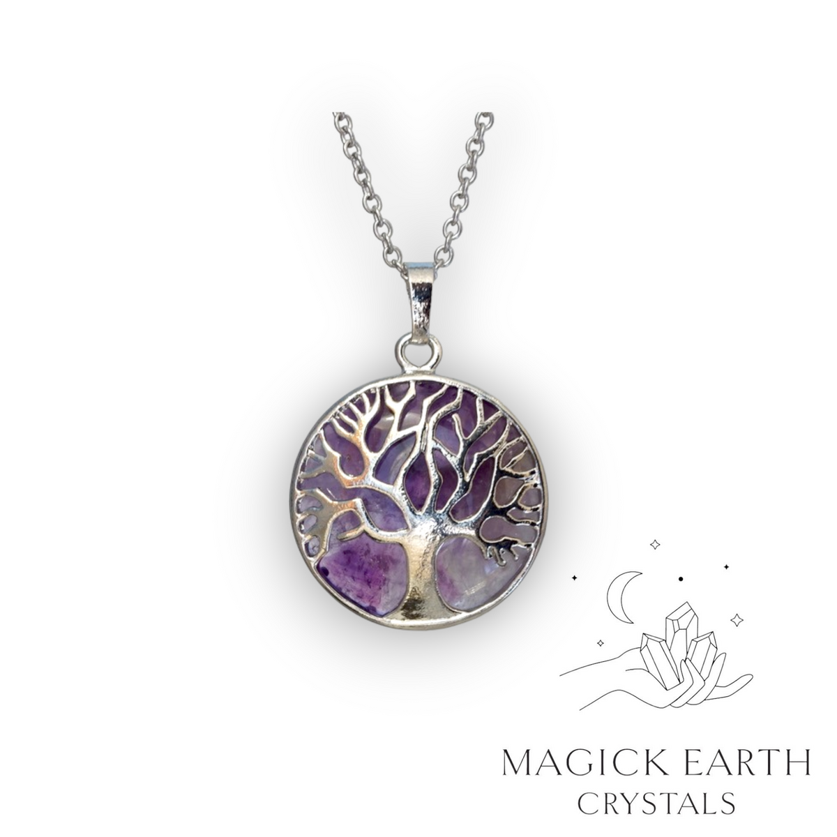 Natural Amethyst tree of life pendant view a