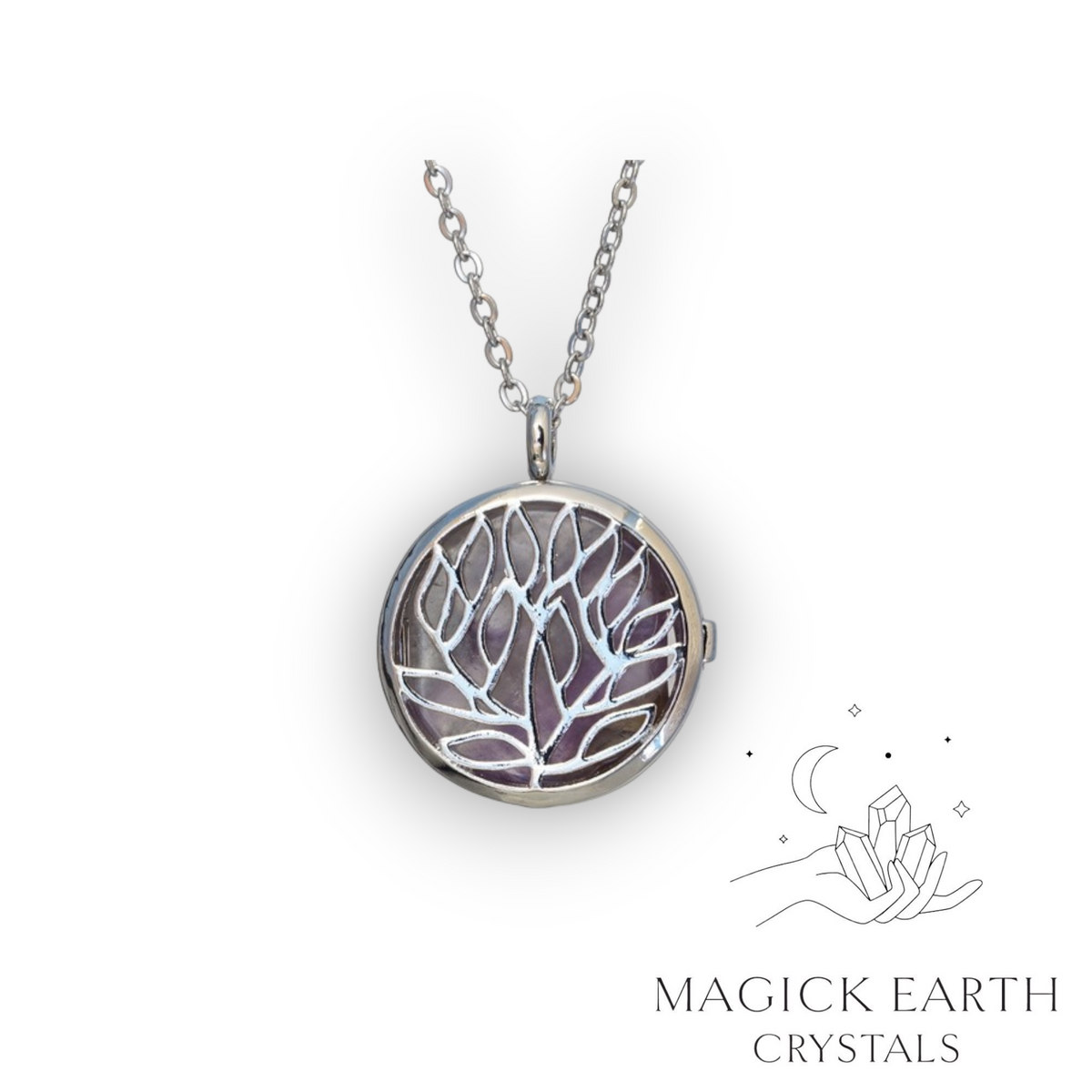 Natural Amethyst triskele diffuser pendant view b