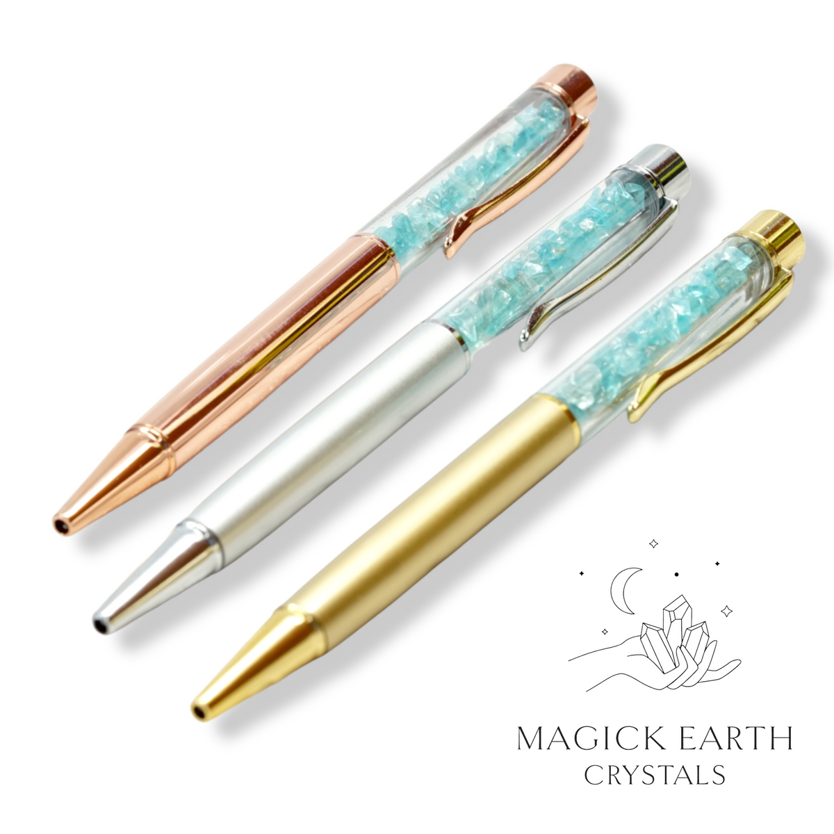 Natural Apatite crystal chip pens view a