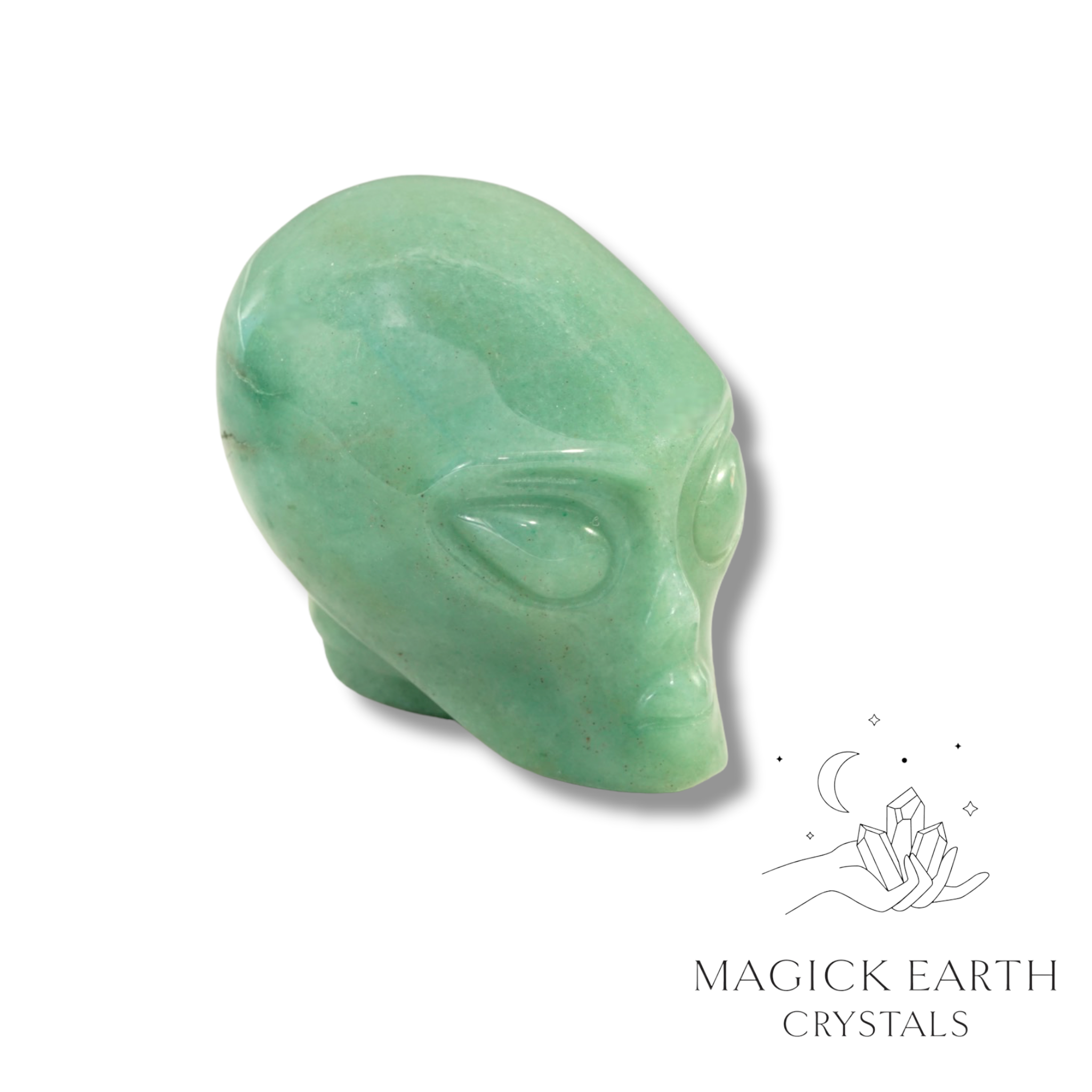 Natural Aventurine crystal alien skull view a