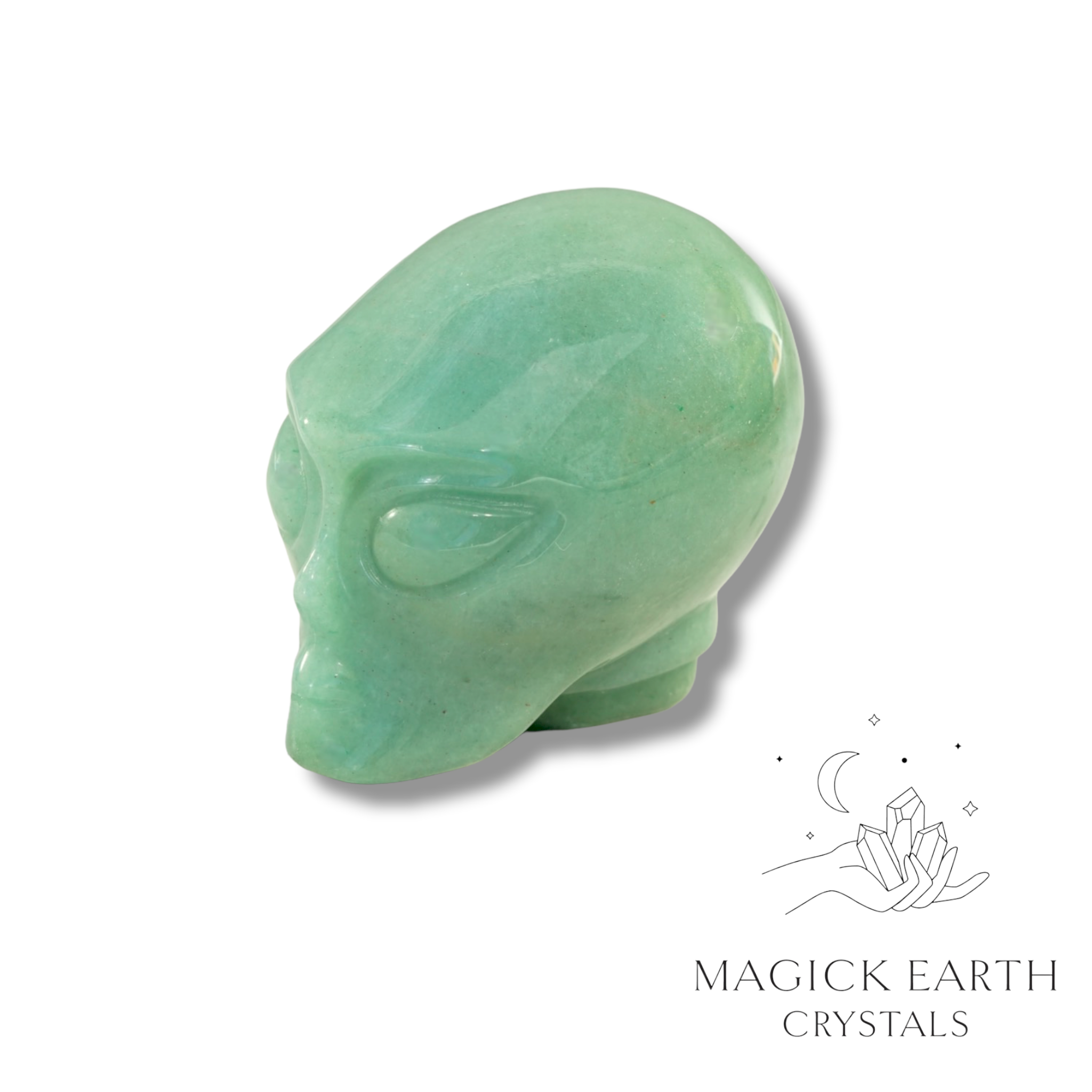 Natural Aventurine crystal alien skull view b