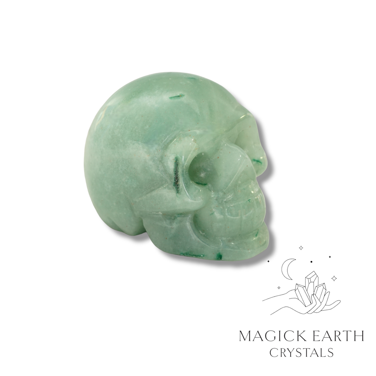 Natural Aventurine crystal skull view a
