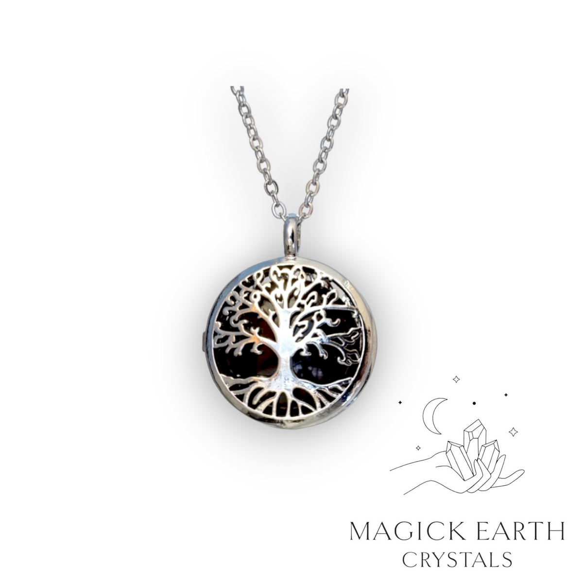 Black Agate tree of life diffuser pendant view a