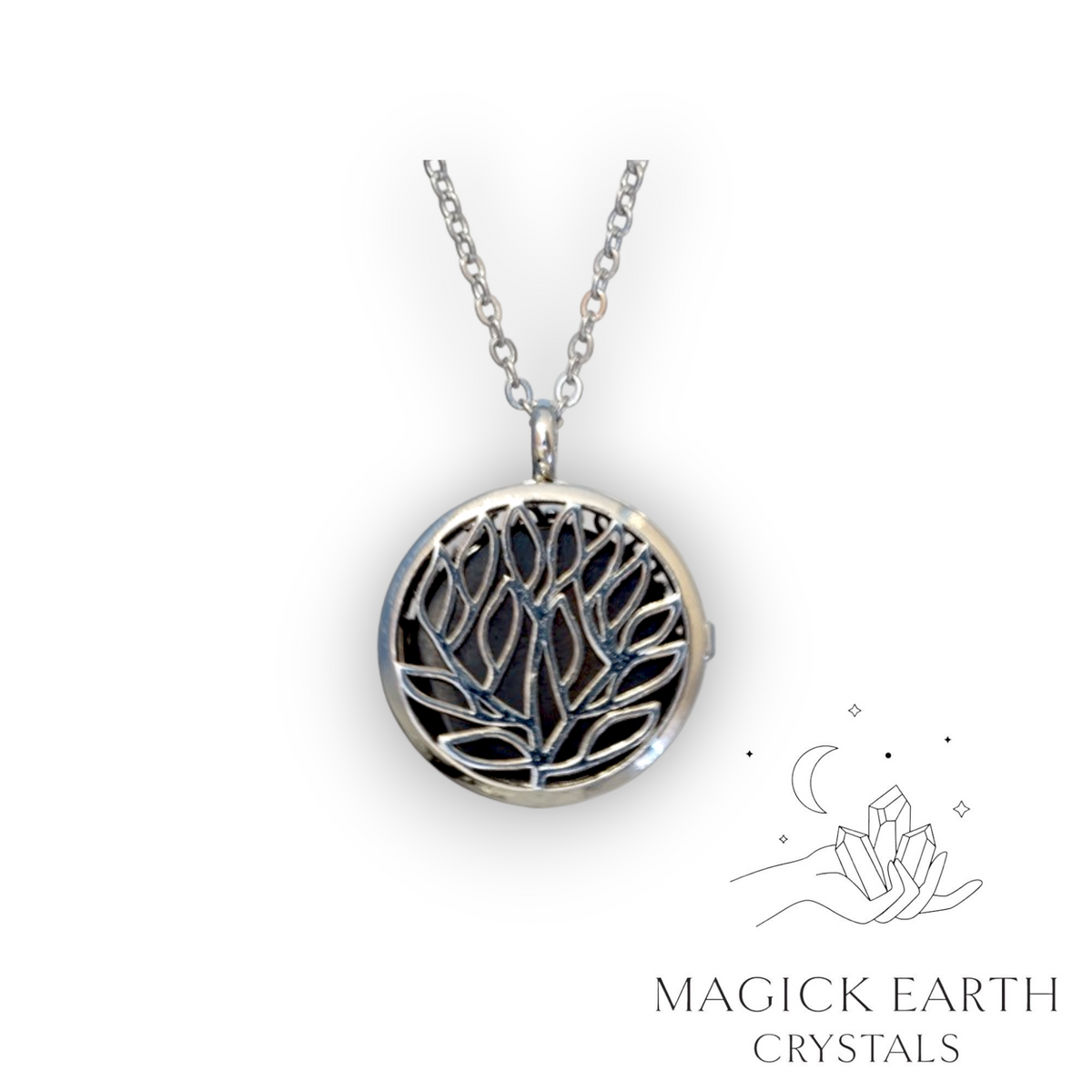 Black Agate tree of life diffuser pendant view b