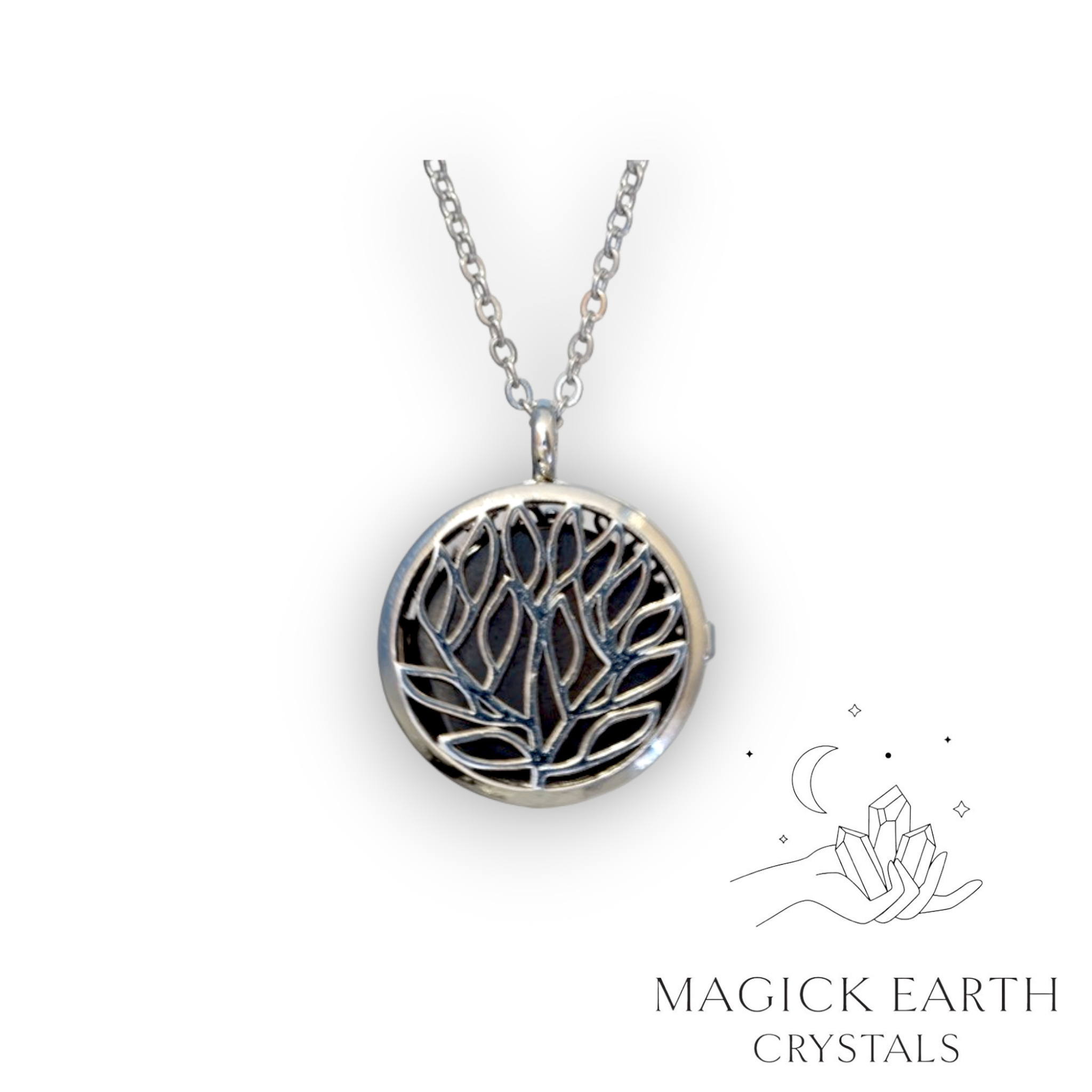 Black Agate tree of life diffuser pendant view b