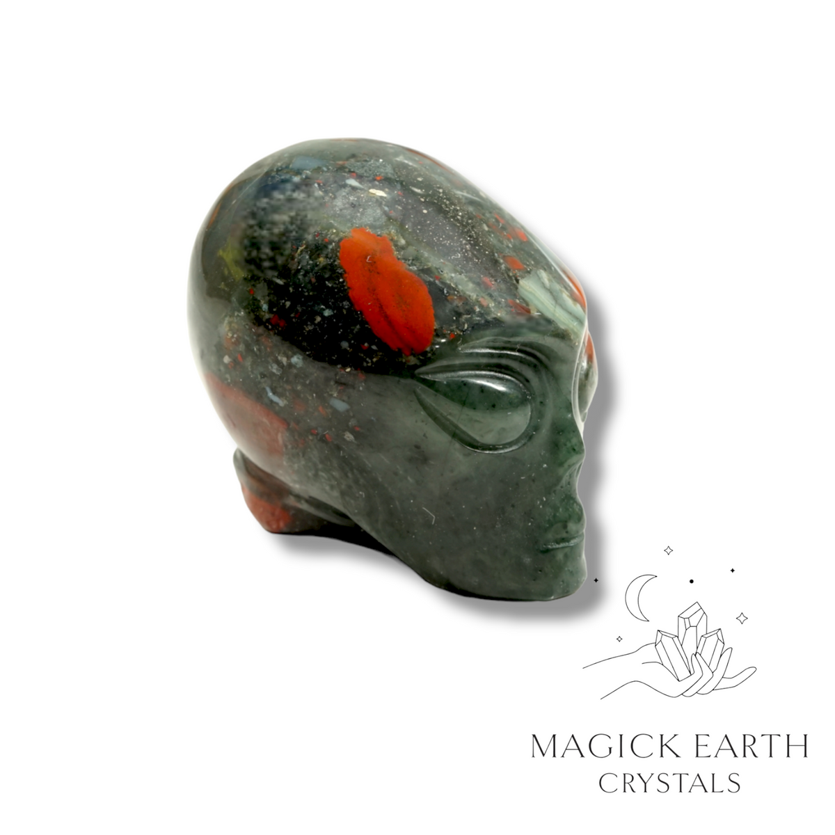 Natural Bloodstone crystal alien skull view a