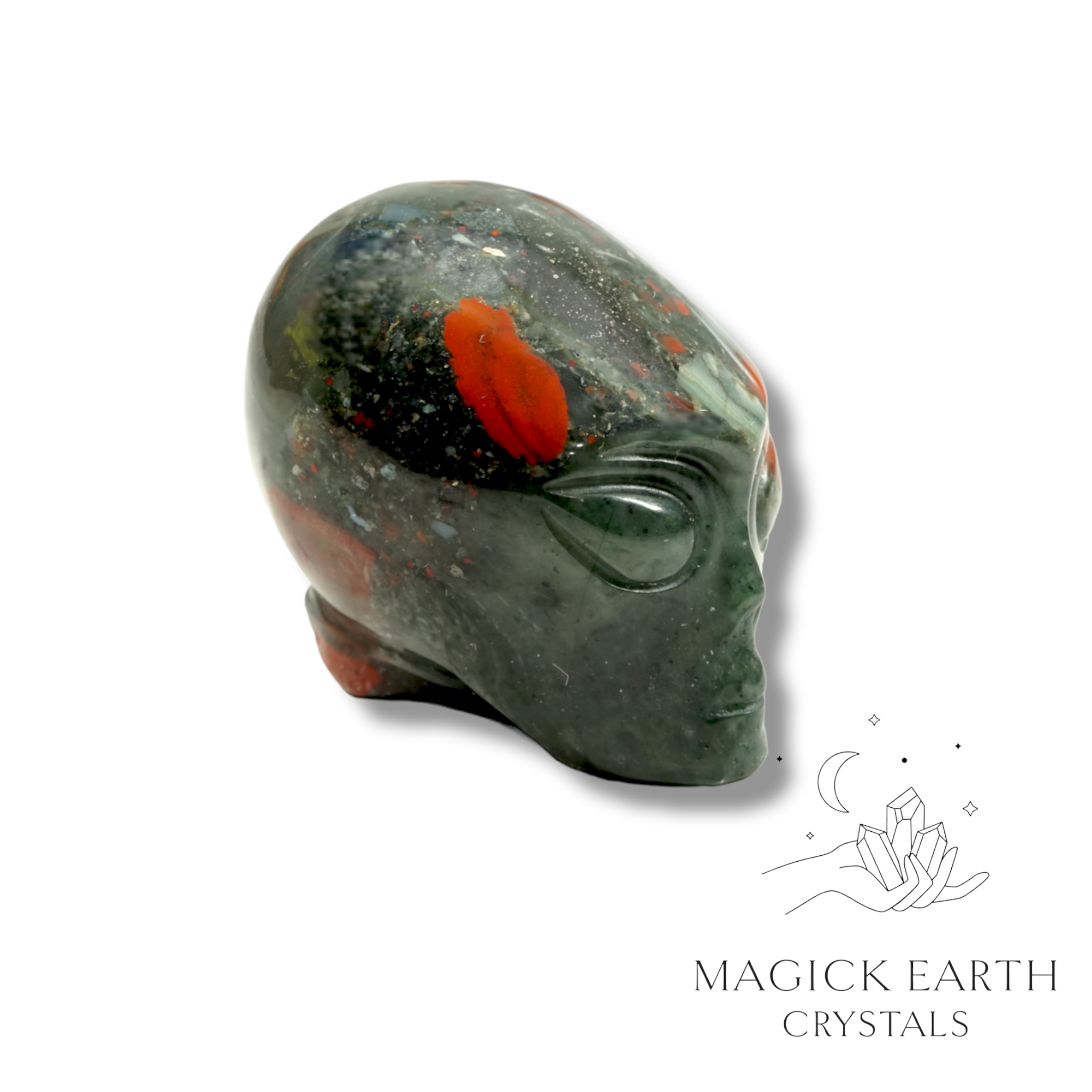 Natural Bloodstone crystal alien skull view a
