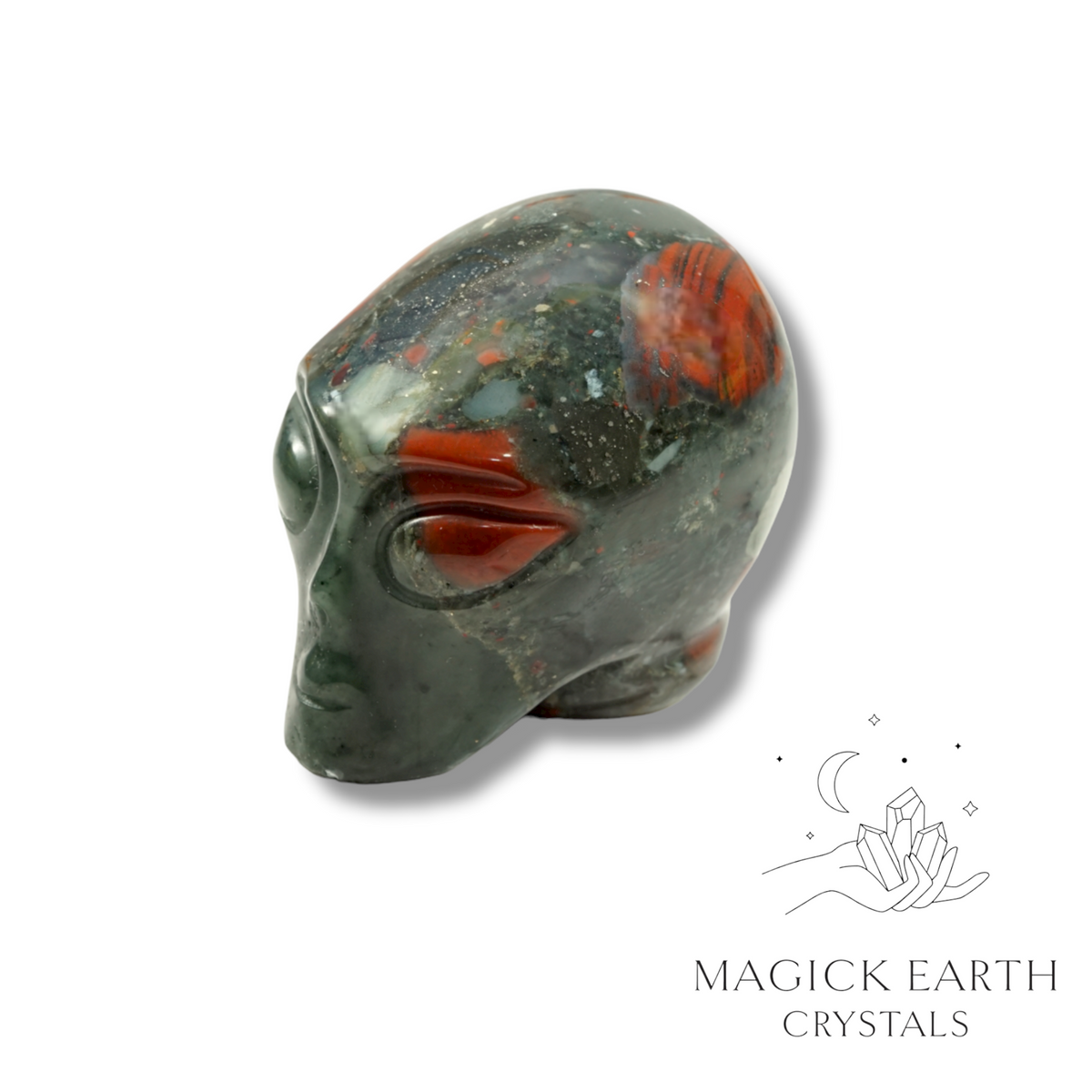 Natural Bloodstone crystal alien skull view b