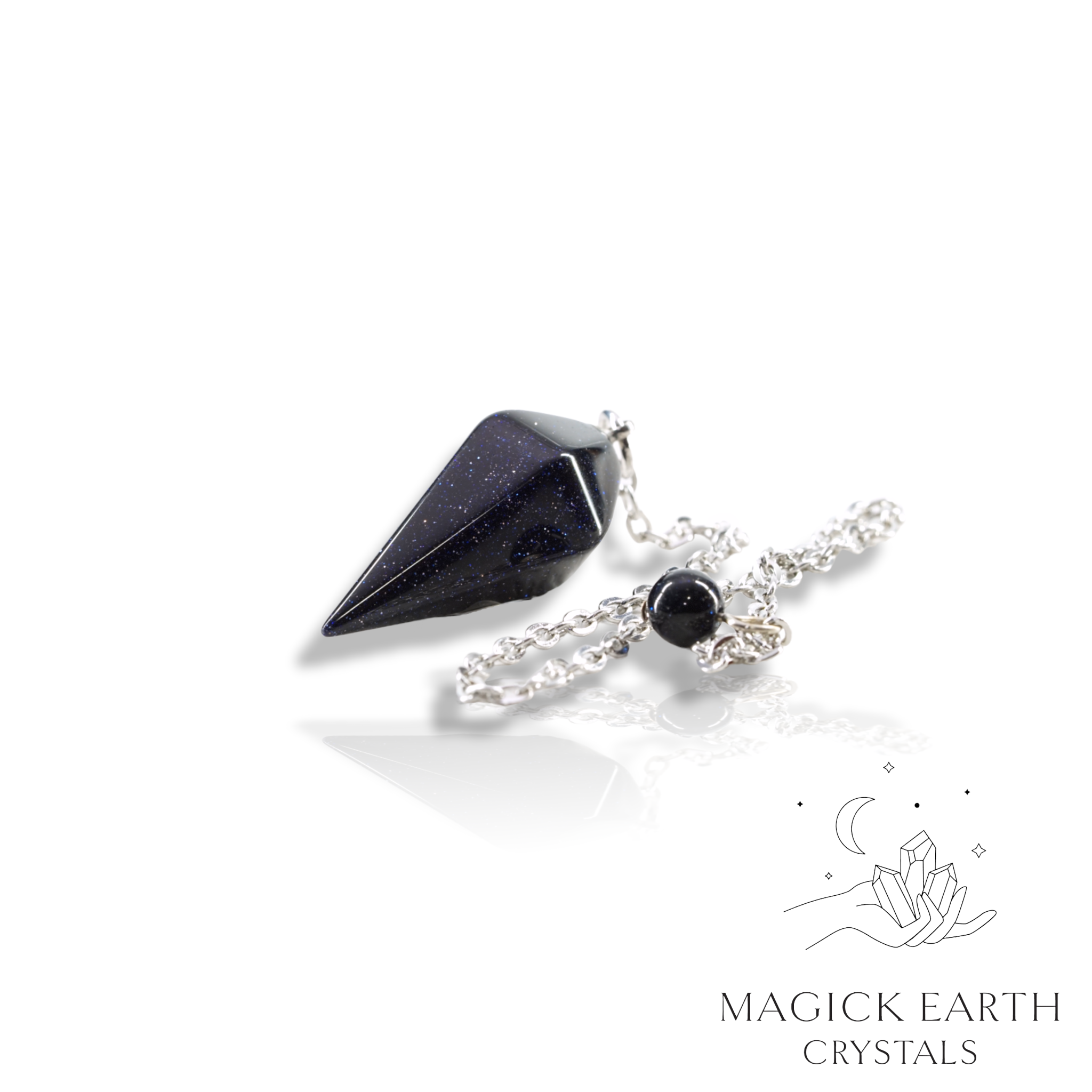 Natural Blue Goldstone crystal apex pendulum  