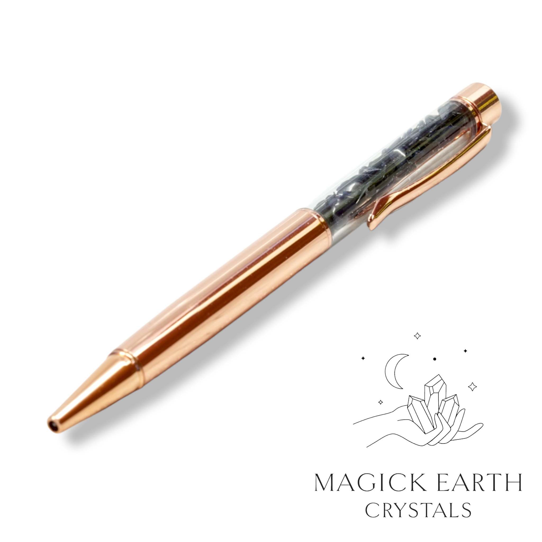 Natural Blue Goldstone crystal chip pen view d