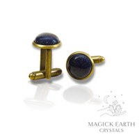 Natural Blue Goldstone crystal cufflinks view a