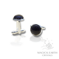 Natural Blue Goldstone crystal cufflinks view b