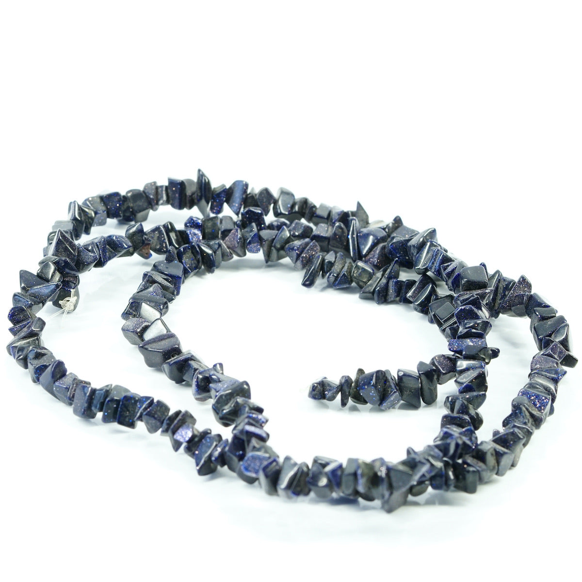 Natural Blue Goldstone drilled crystal chip strand