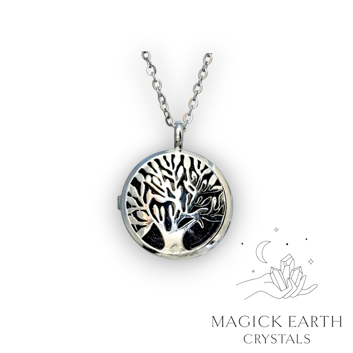 Blue Goldstone tree of life diffuser pendant view a