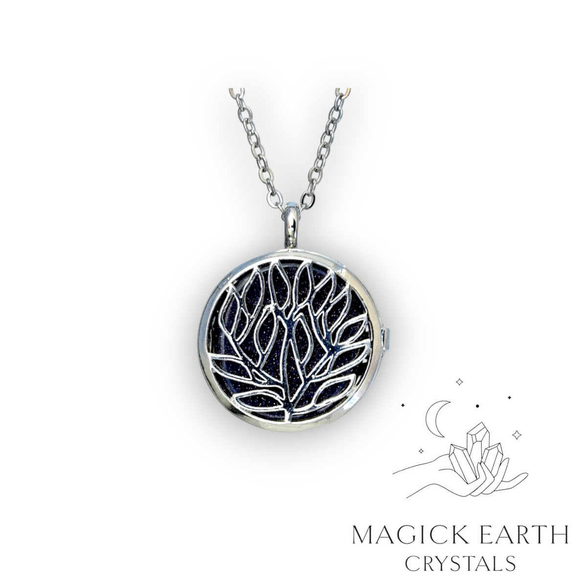Blue Goldstone tree of life diffuser pendant view b