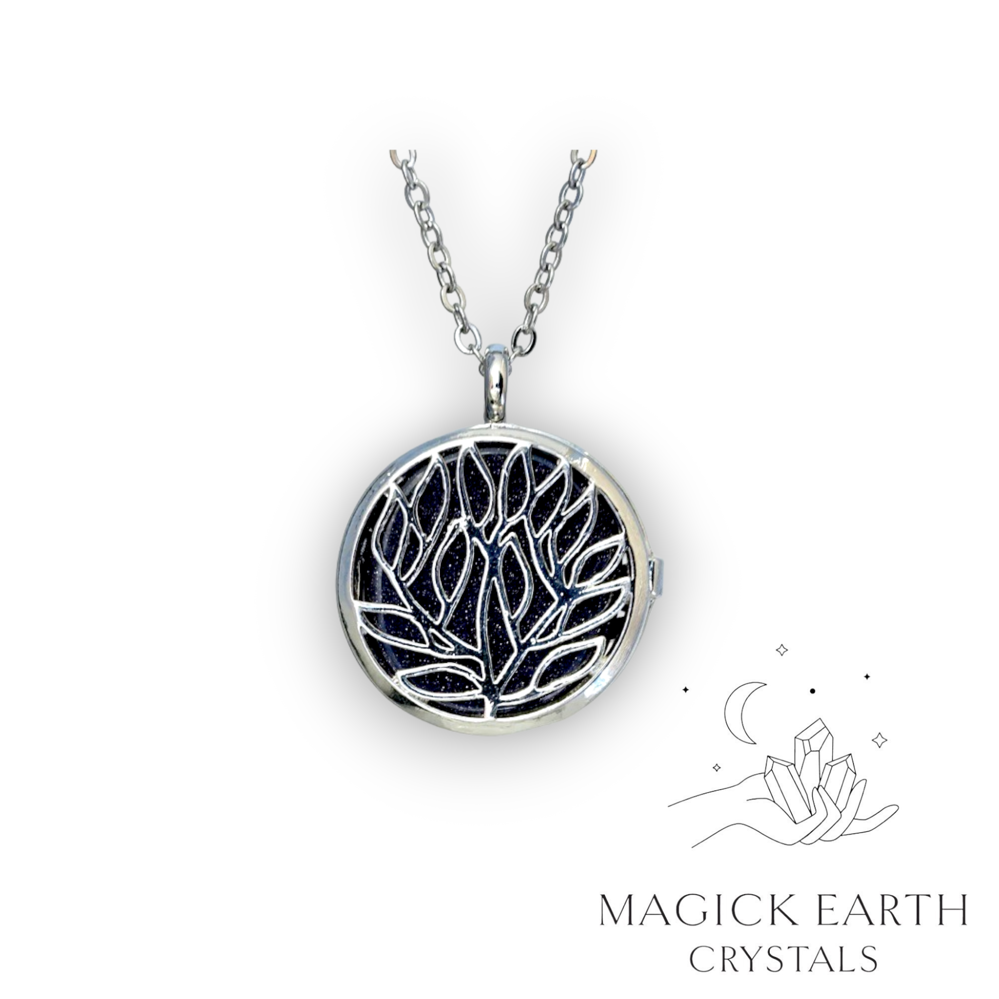 Blue Goldstone tree of life diffuser pendant view b
