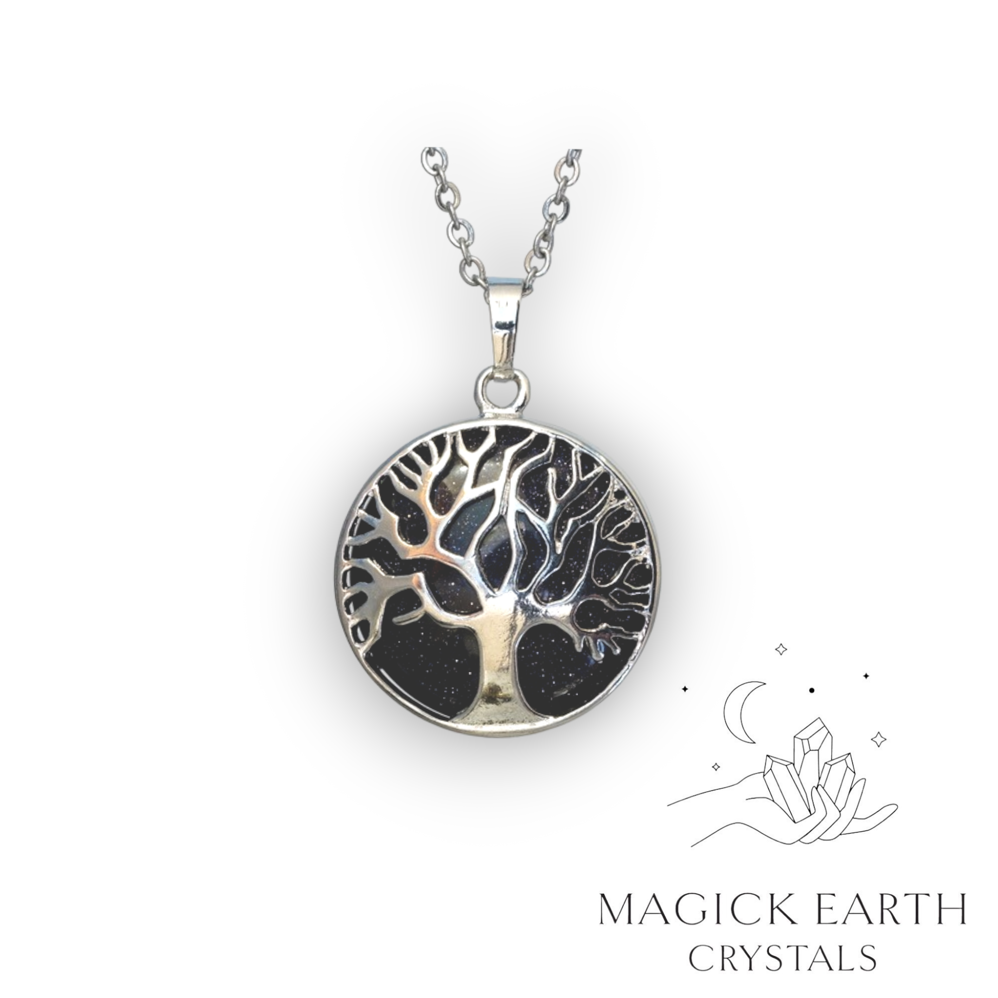 Natural Blue Goldstone tree of life pendant view a