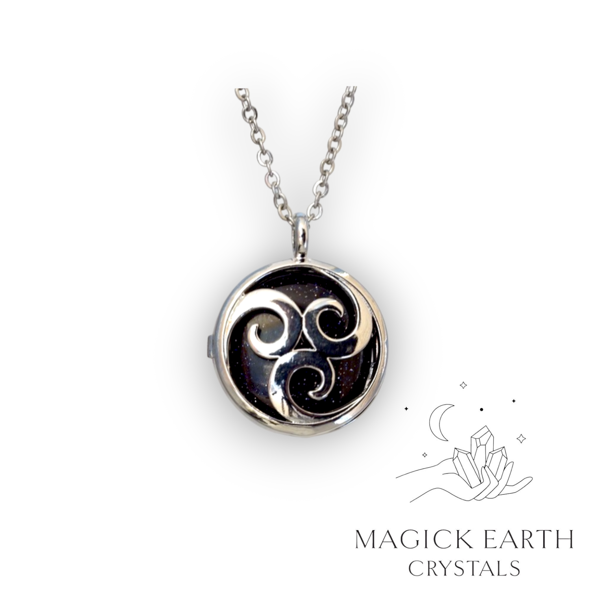 Blue Goldstone triskele diffuser pendant view a