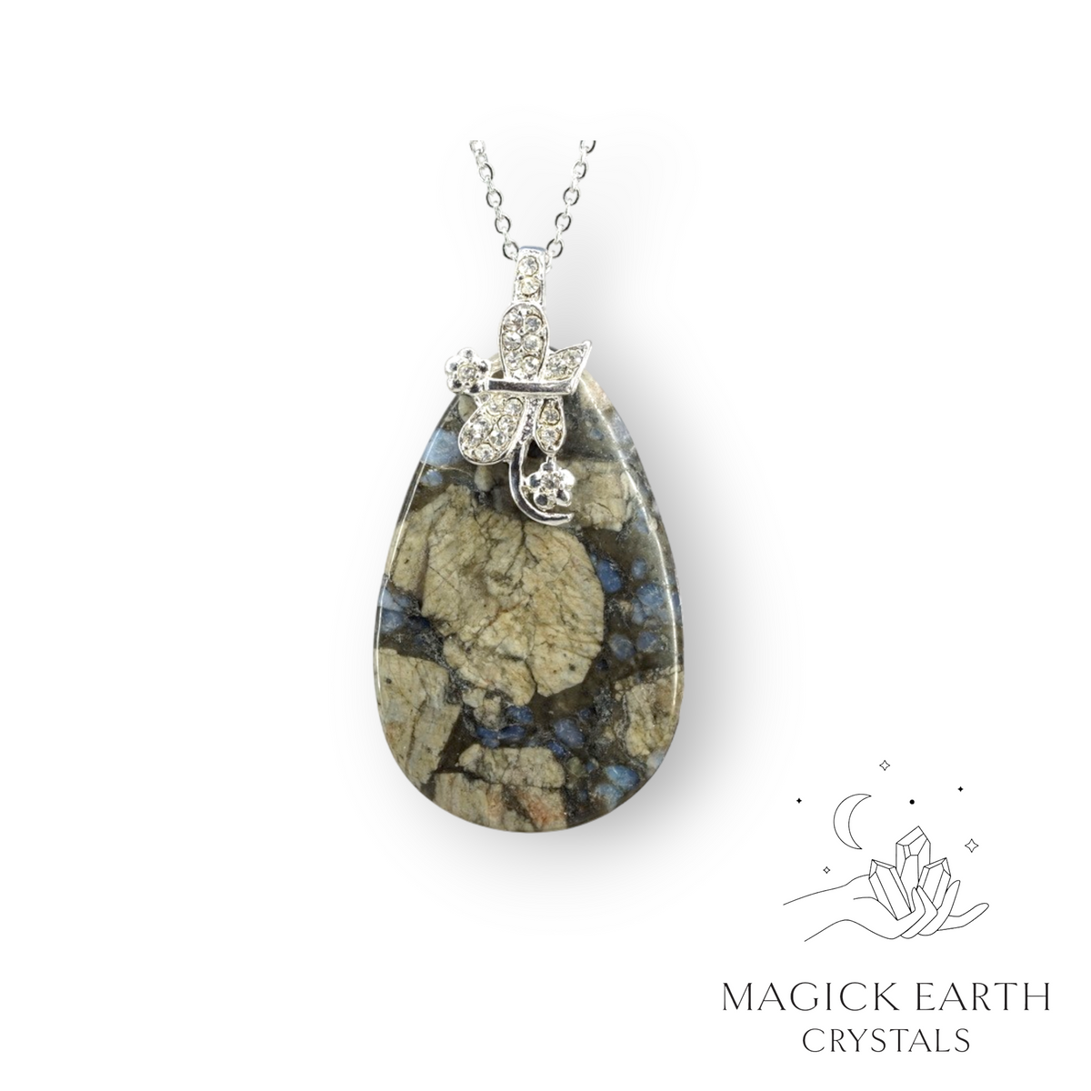 Natural Blue Opal crystal teardrop pendant