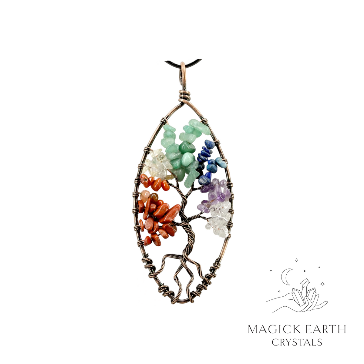 Chakra mix marquise tree of life chip pendant
