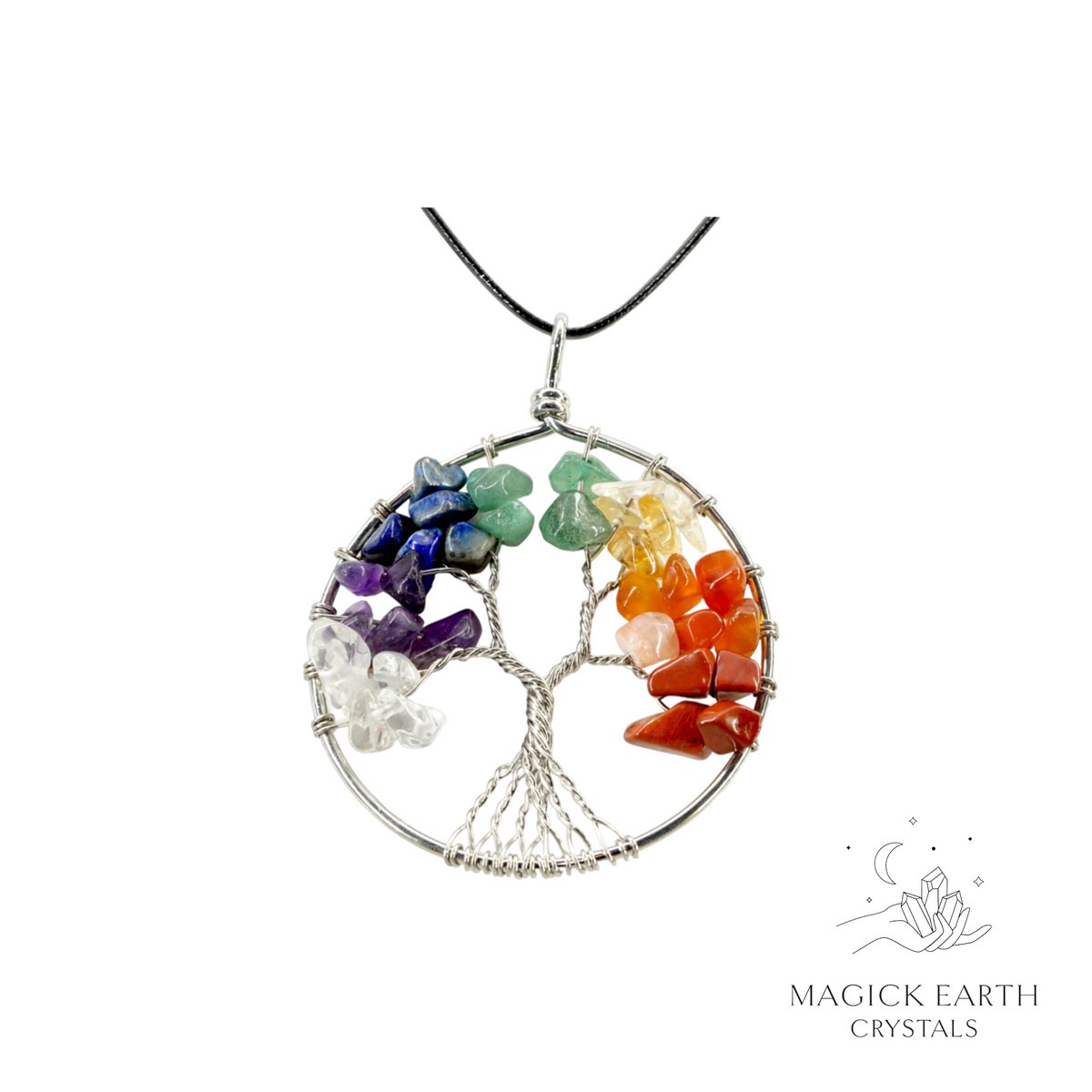 Chakra mix tree of life chip pendant