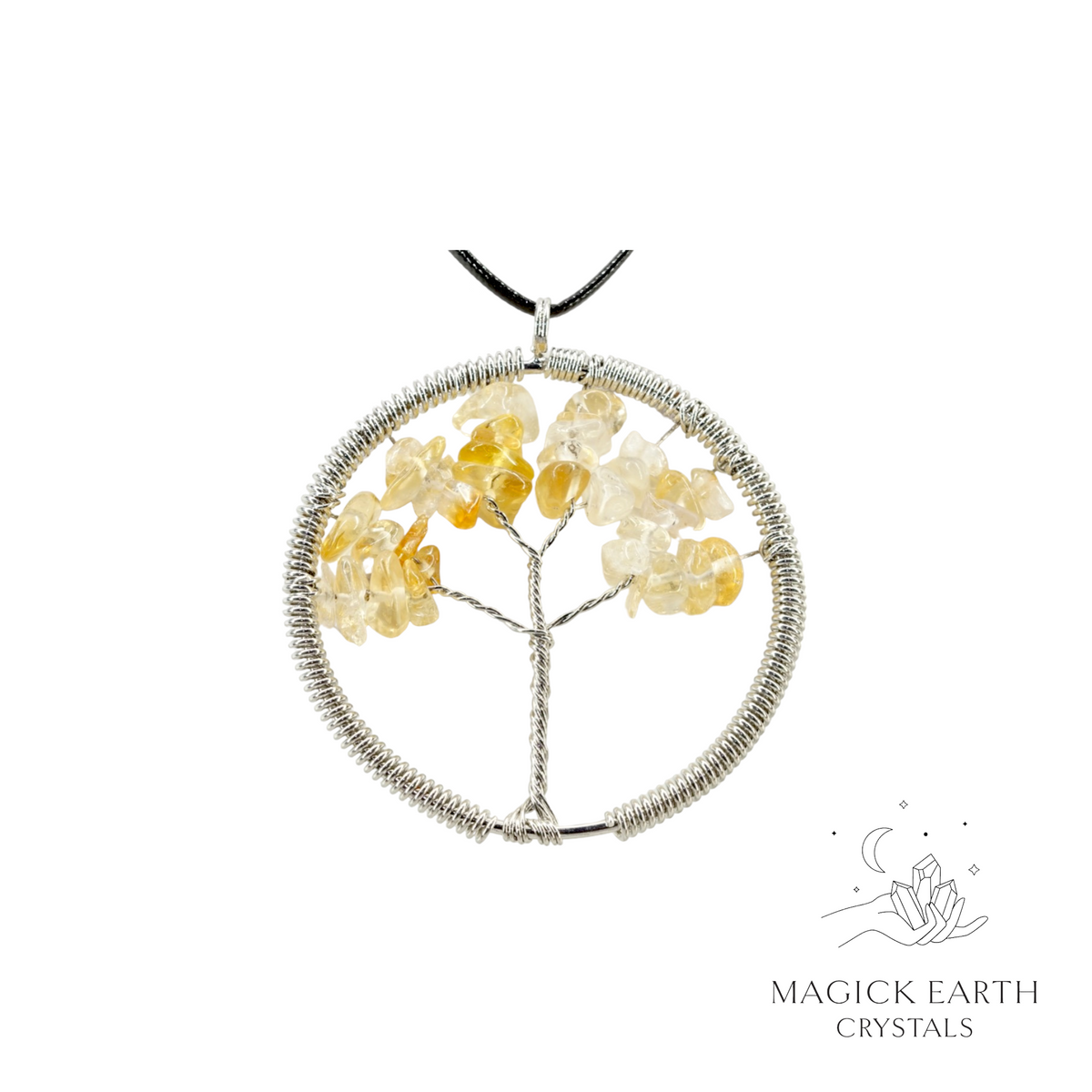 Natural Citrine tree of life chip pendant 55mm
