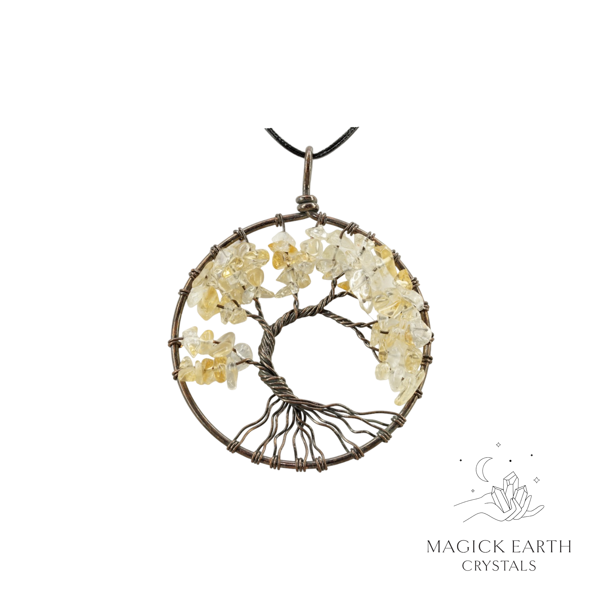 Natural Citrine tree of life chip pendant view a