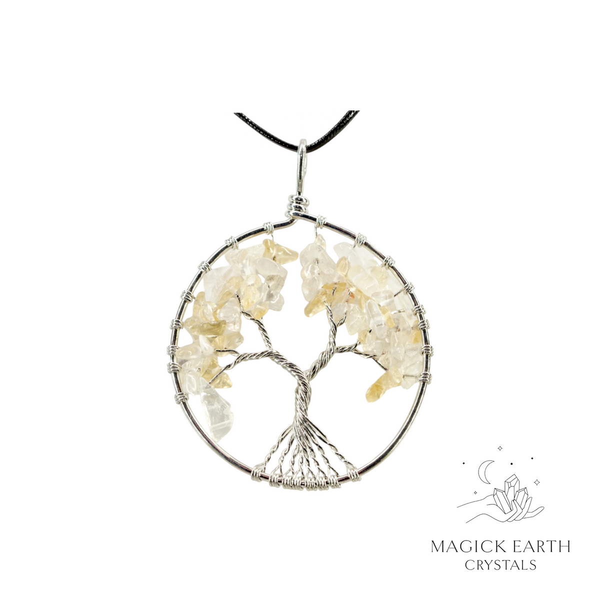 Natural Citrine tree of life chip pendant view b