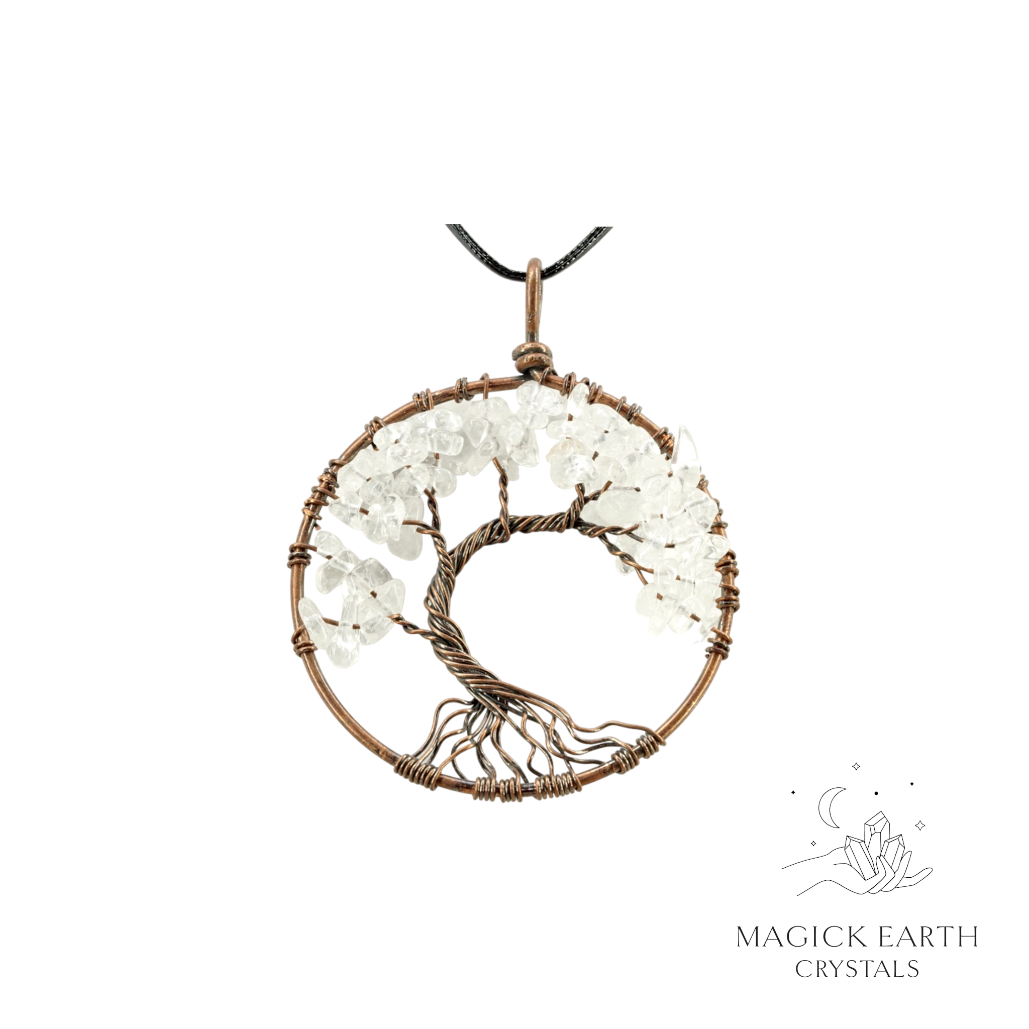 Natural Clear Quartz tree of life chip pendant  