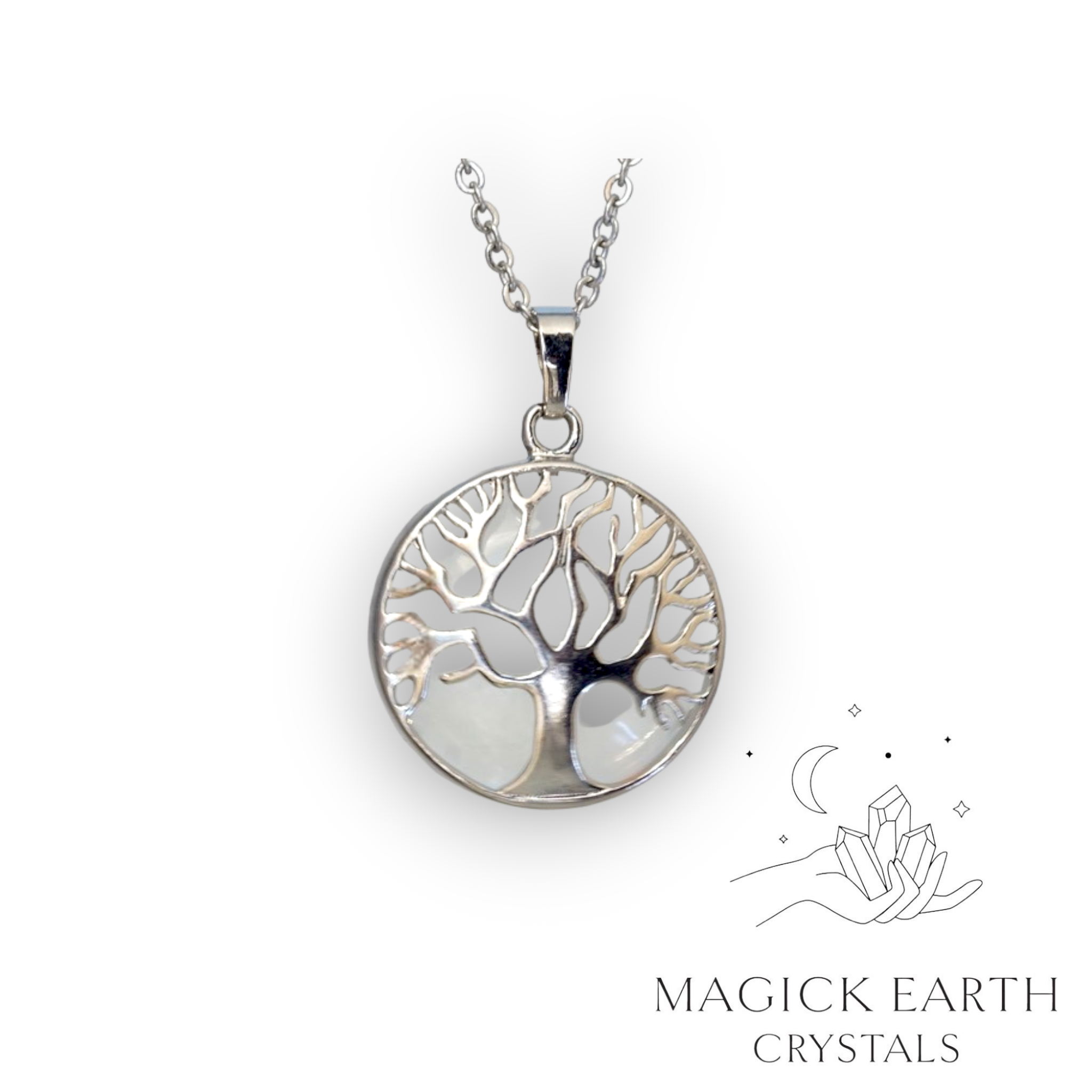 Natural Clear Quartz tree of life pendant view a