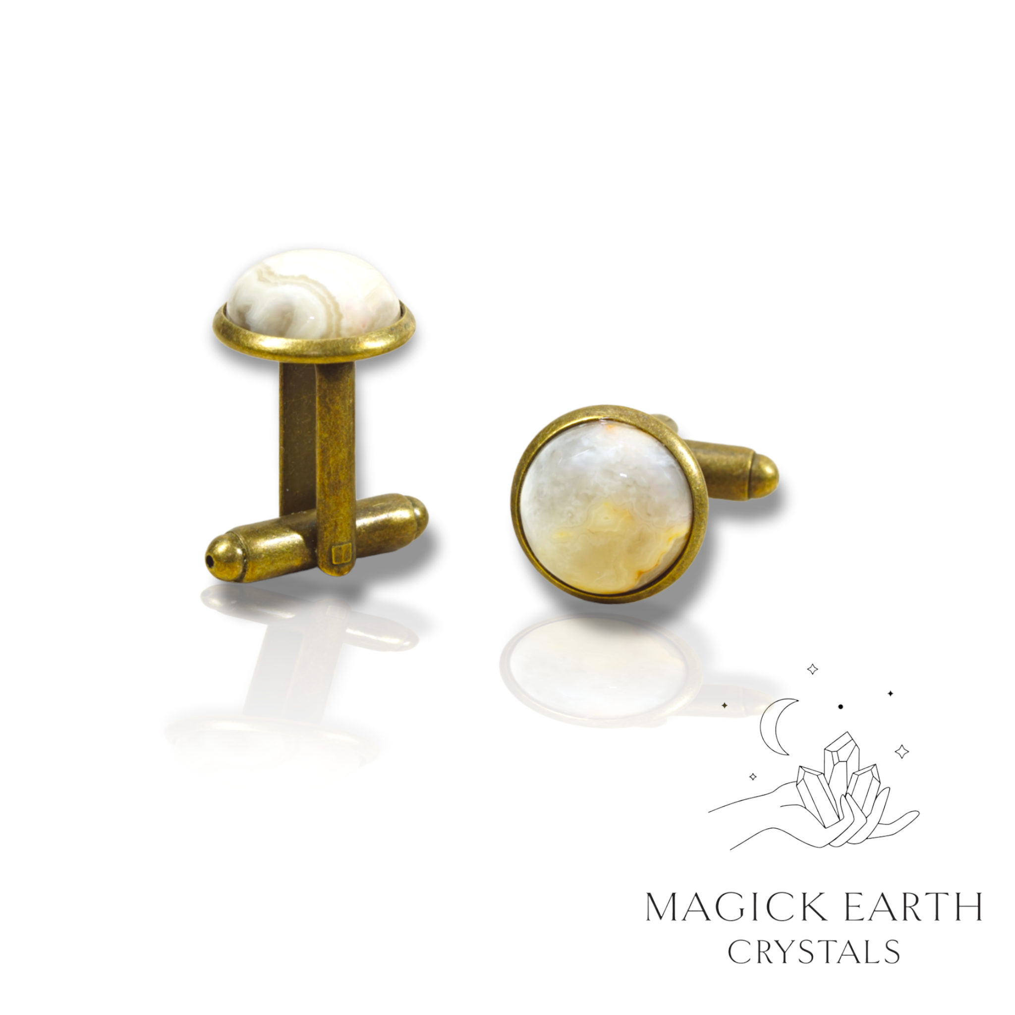 Natural Crazy Agate crystal cufflinks view a