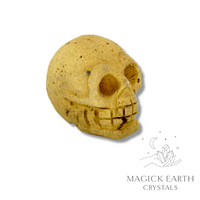 Electroplated druzy quartz skull with gold finish, right view