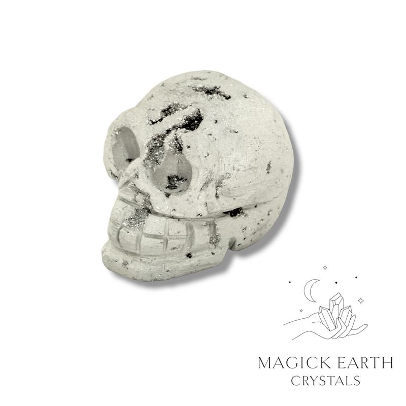  Electroplated Druzy Skull with Platinum Finish for Amplified Insight