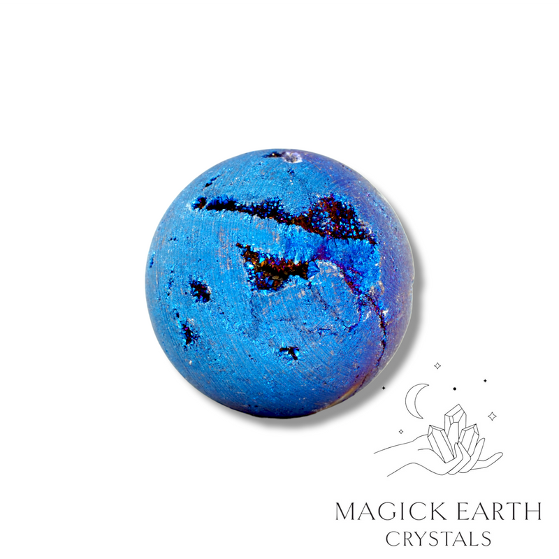 Electroplated Druzy Sphere with Blue Finish for Amplified Insight