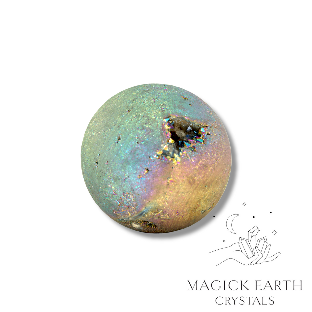  Electroplated Druzy Sphere with Rainbow Finish for Amplified Insight