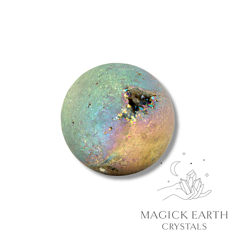  Electroplated Druzy Sphere with Rainbow Finish for Amplified Insight