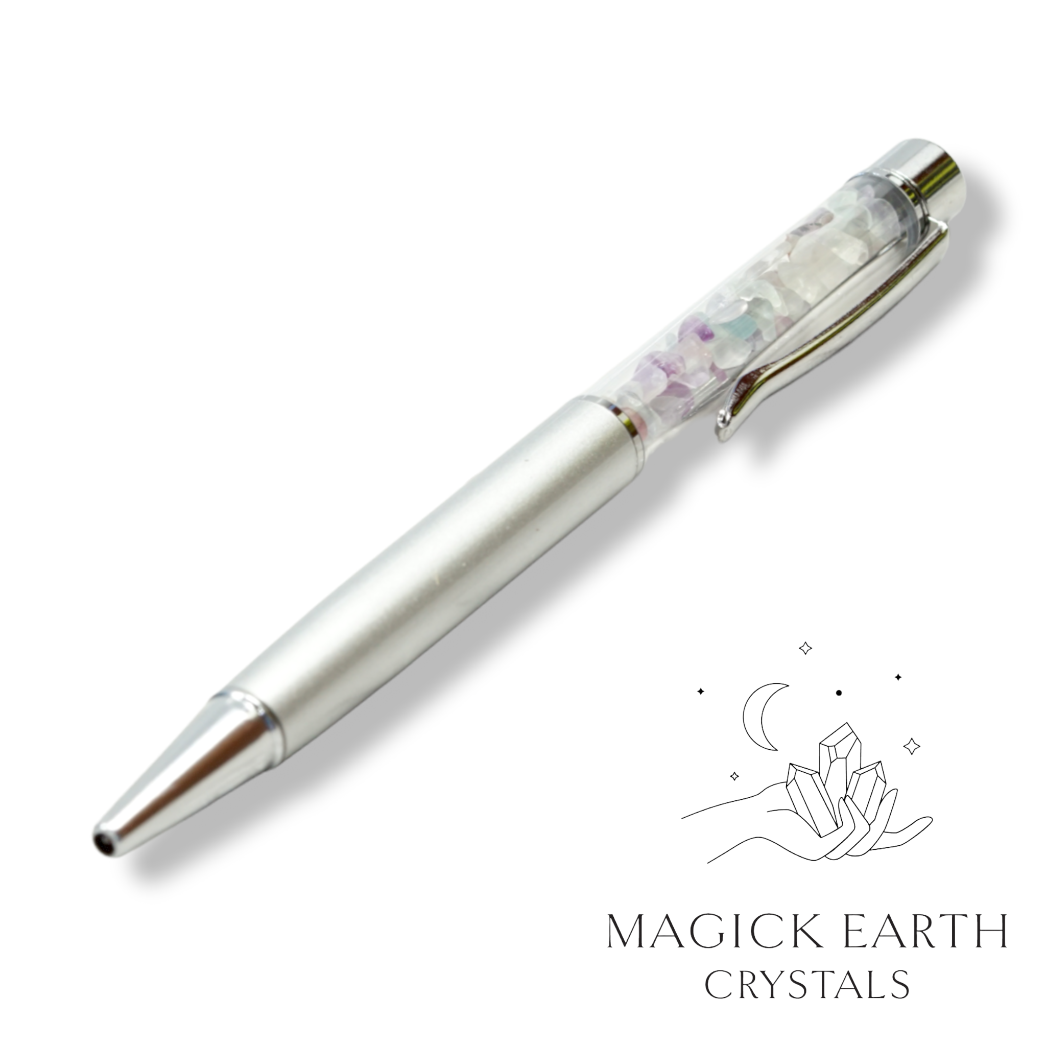 Natural Fluorite crystal chip pen view c