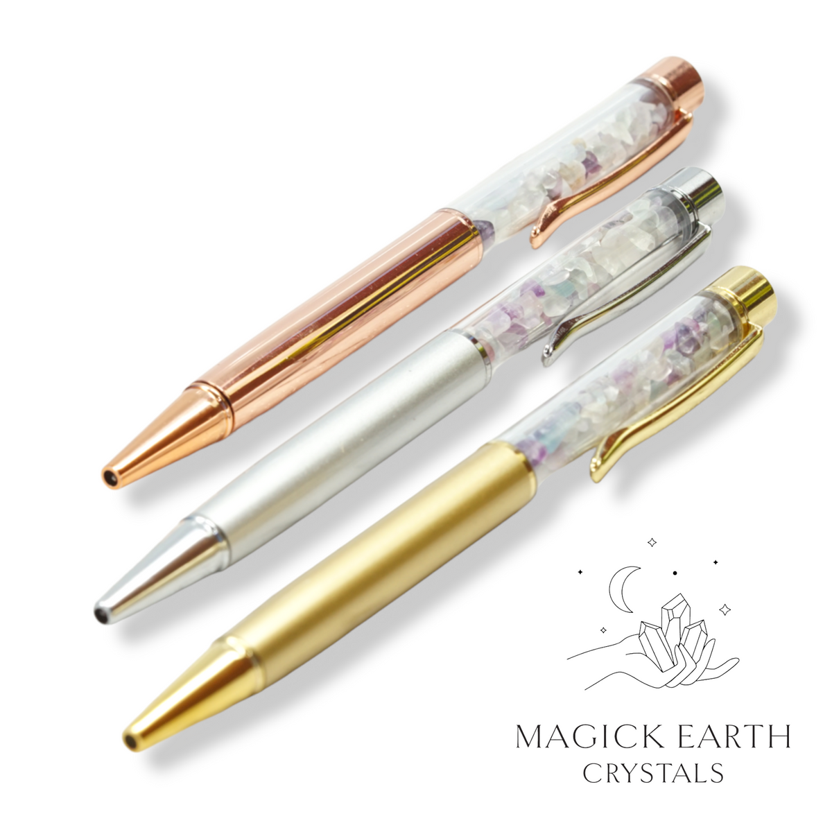 Natural Fluorite crystal chip pens view a