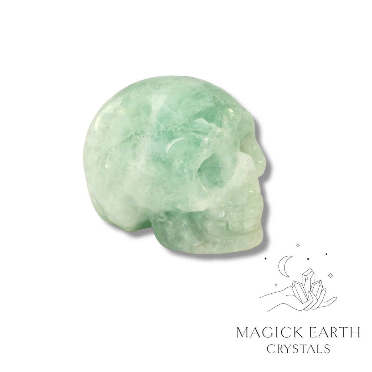 Natural Fluorite crystal skull view a
