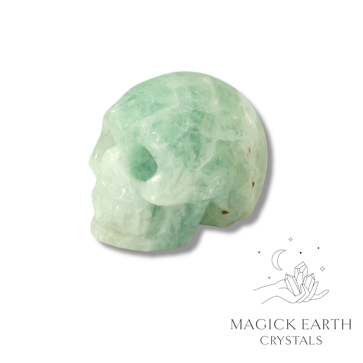 Natural Fluorite crystal skull view b