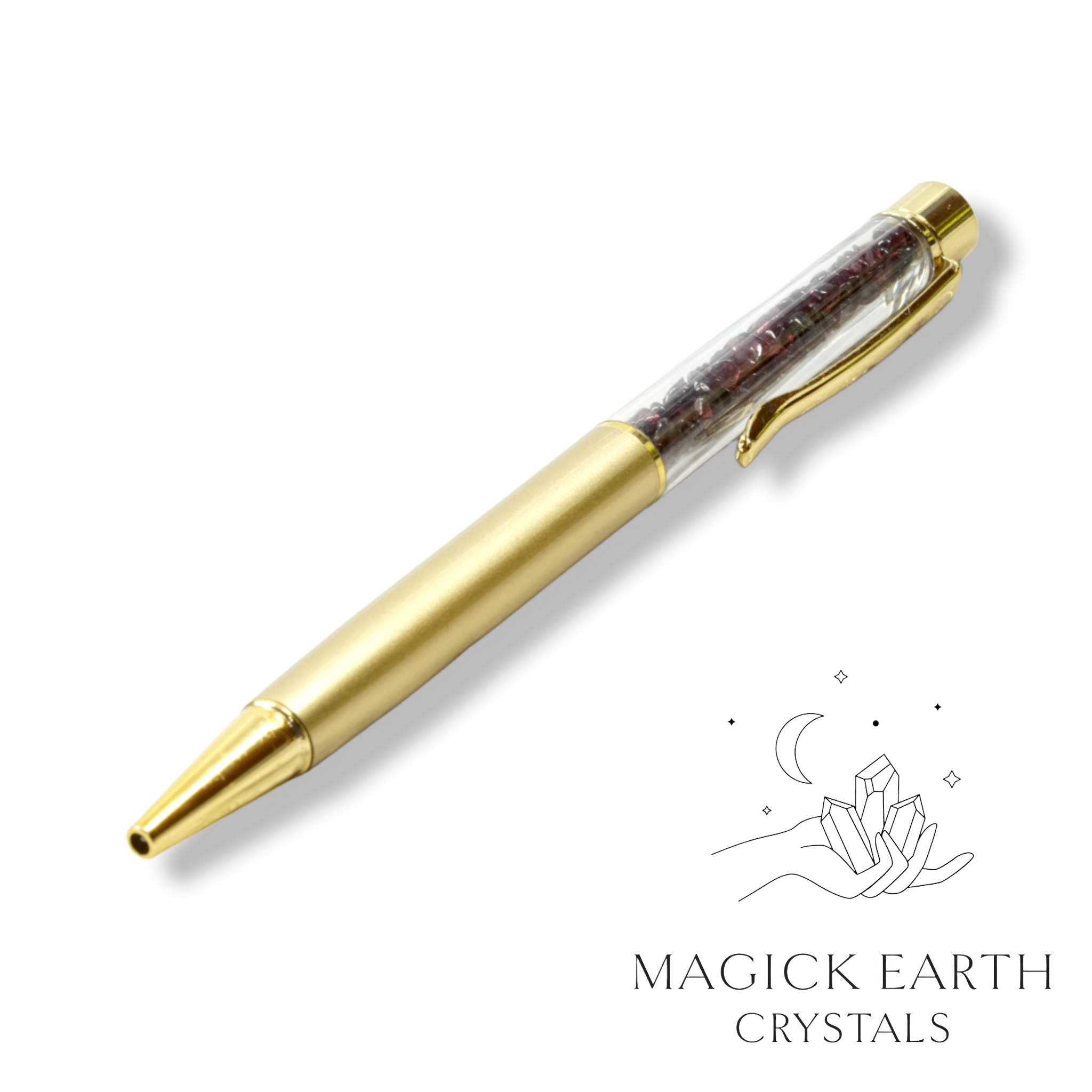 Natural Garnet crystal chip pen view b